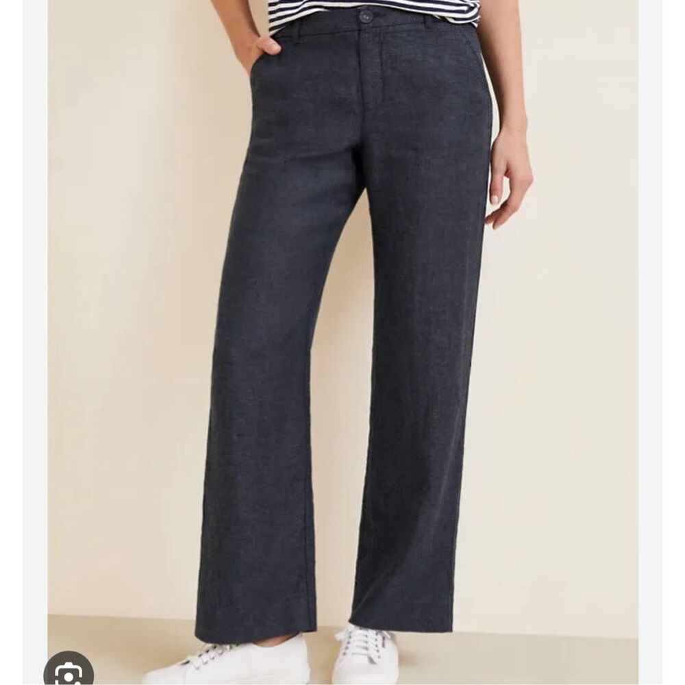 Classiques Entier $229 Navy Linen Blend Flare Trouser Pants High Rise 12 NEW